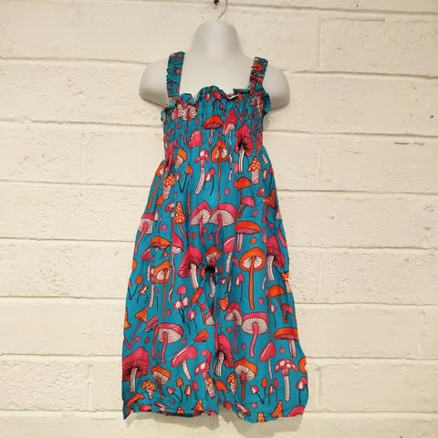 Kids Mushroom Overalls Blue