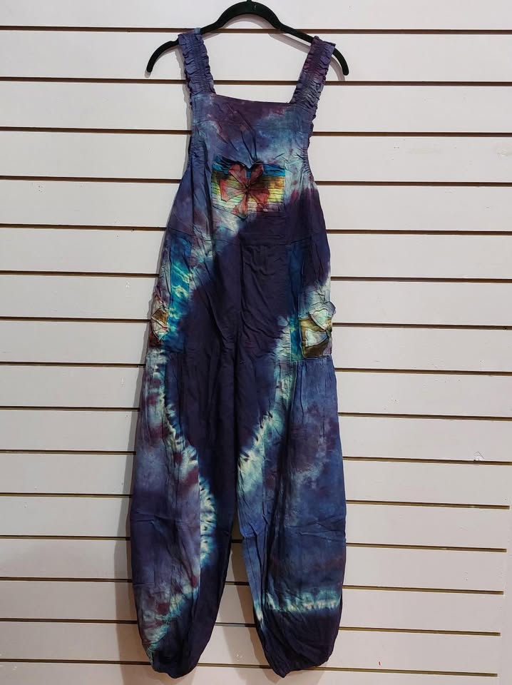 Tie-Dye Flower Pocket Dungarees - Purple