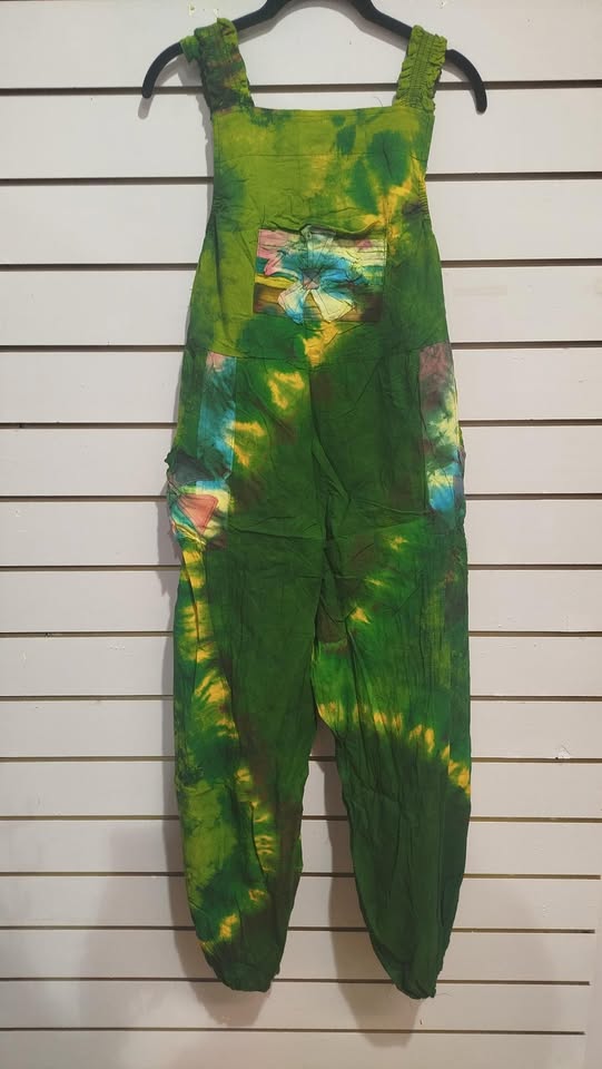 Tie-Dye Flower Pocket Dungarees - Green