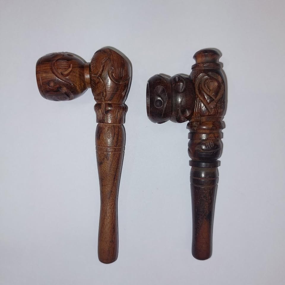 Brown Carved Wooden Pipe