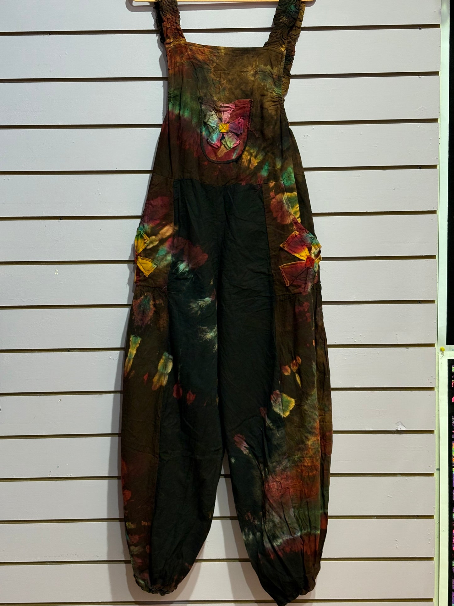 Tie-dye Flower Dungarees - Brown