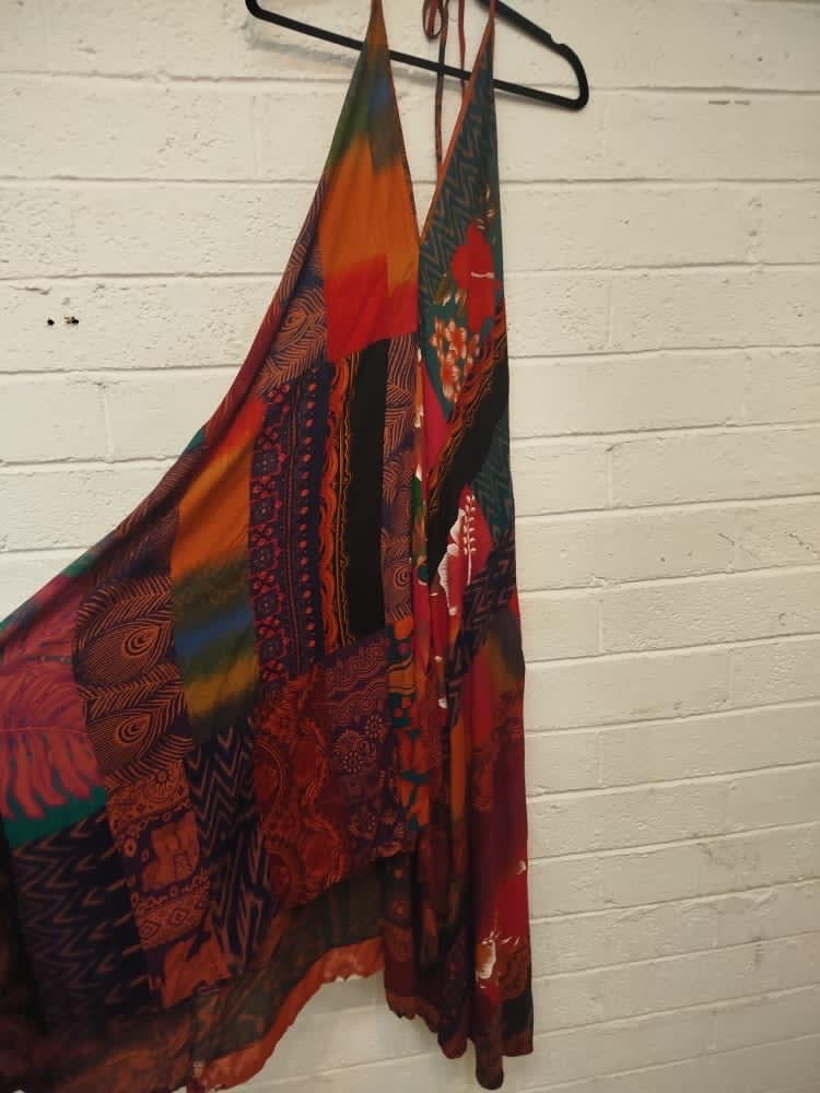 Low-Back Orange Patchwork Dress