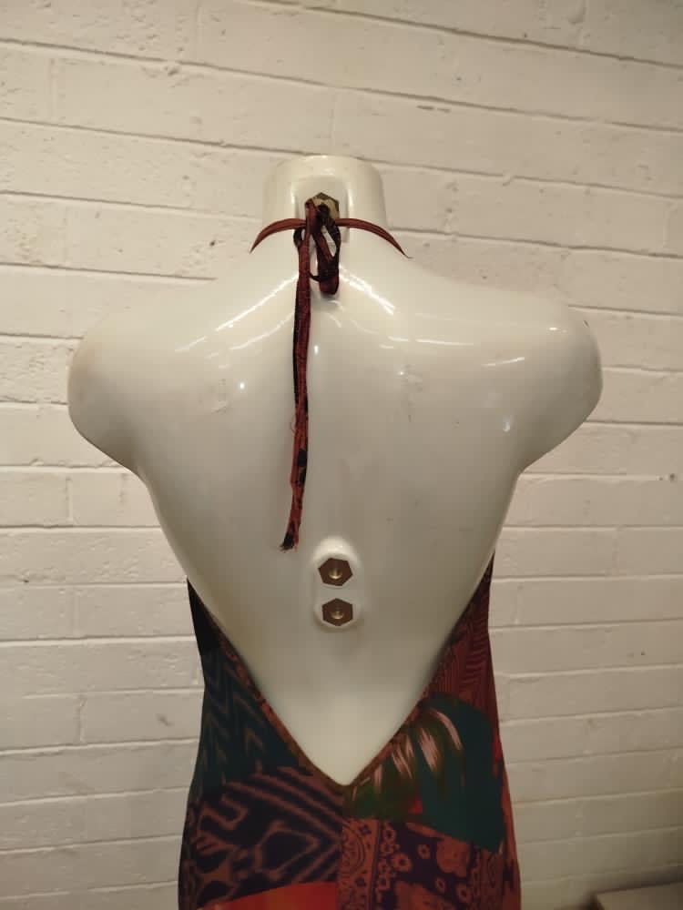 Low-Back Orange Patchwork Dress