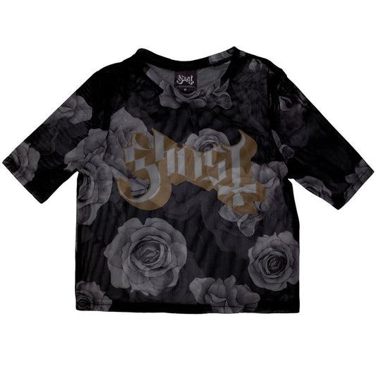 Ghost Ladies Mesh Crop Top Logo & Roses