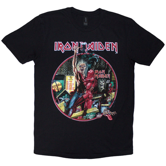 IRON MAIDEN UNISEX T-SHIRT: PARADISE CLUB CIRCLE (BLACK)