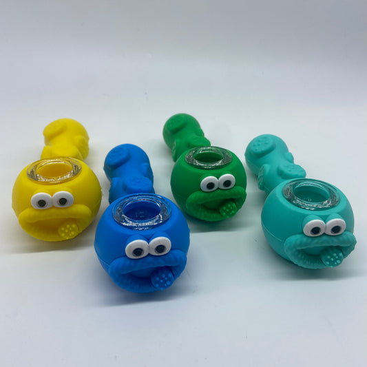 Cookie Monster silicone & glass pipe