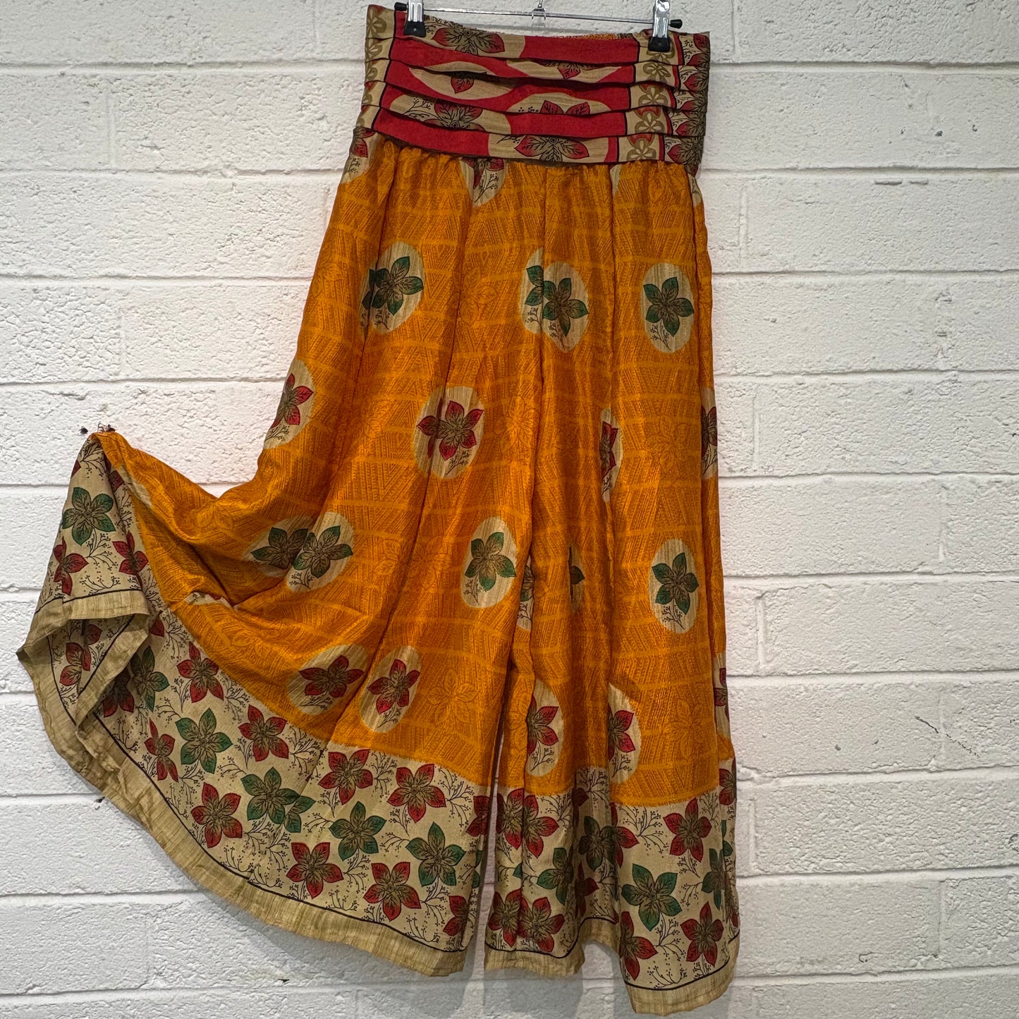 Layered Waistband Trousers Orange Flowers - HK103