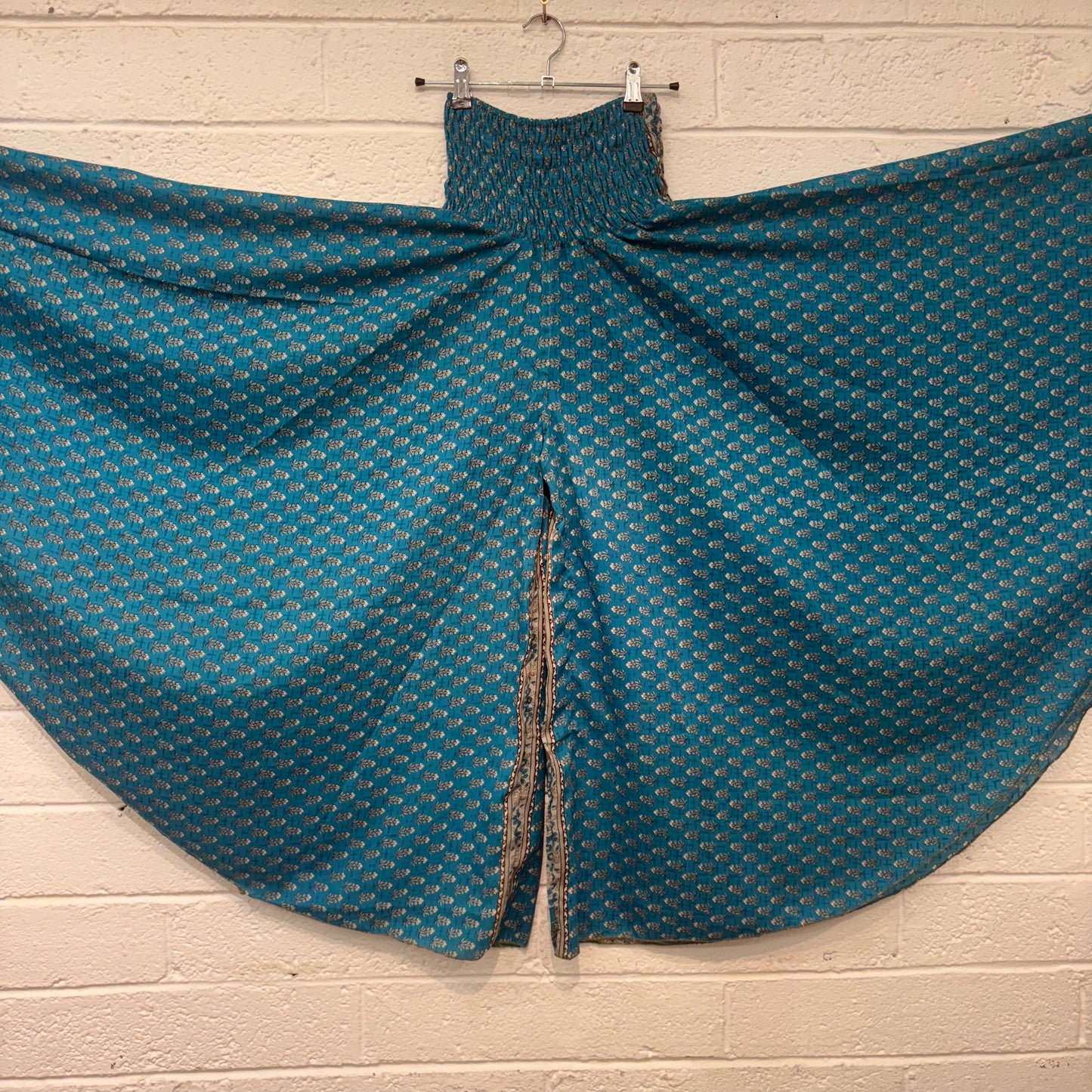 Wide Waistband Wide Leg Blue Trousers - HK101