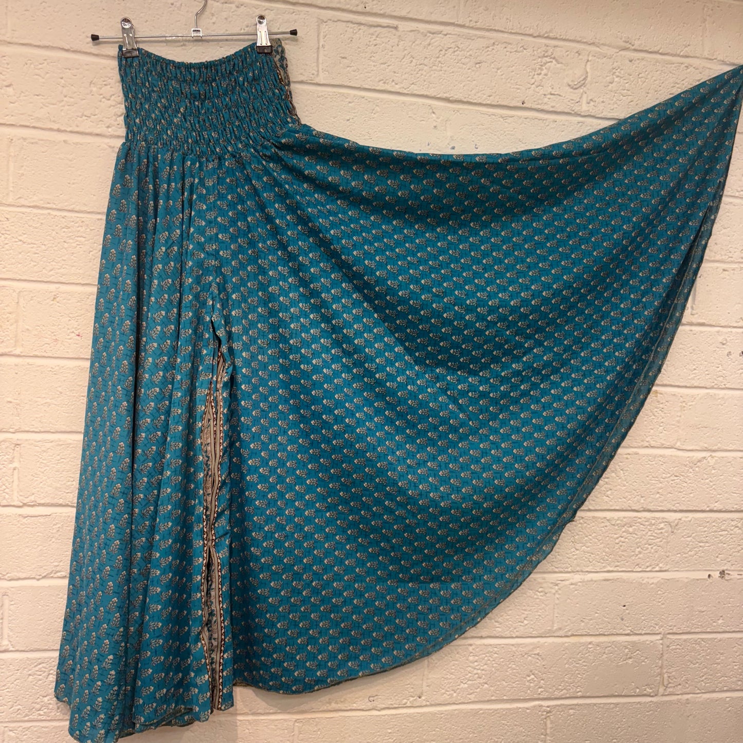 Wide Waistband Wide Leg Blue Trousers - HK101