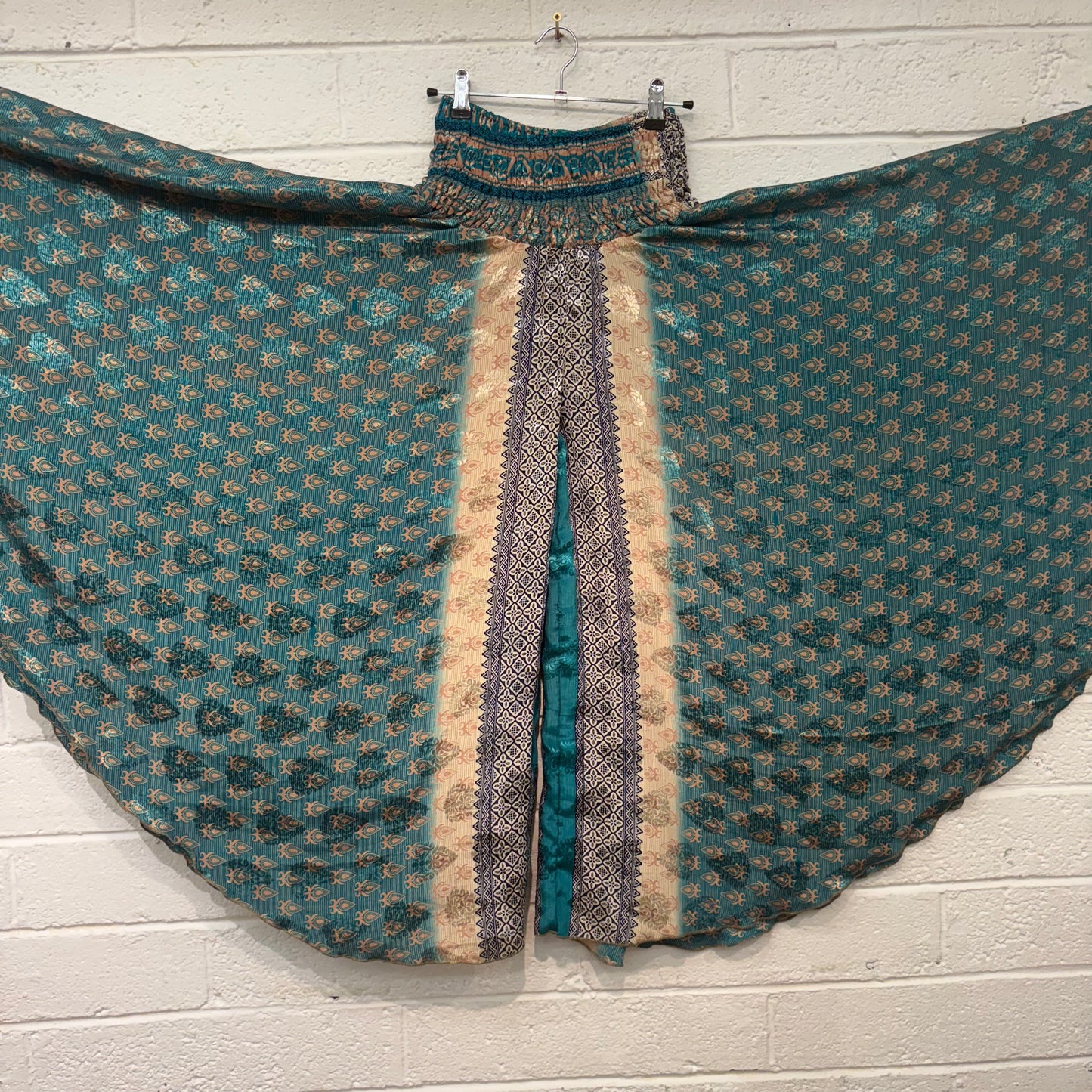 Wide Waistband Wide Leg Teal Trousers - HK101