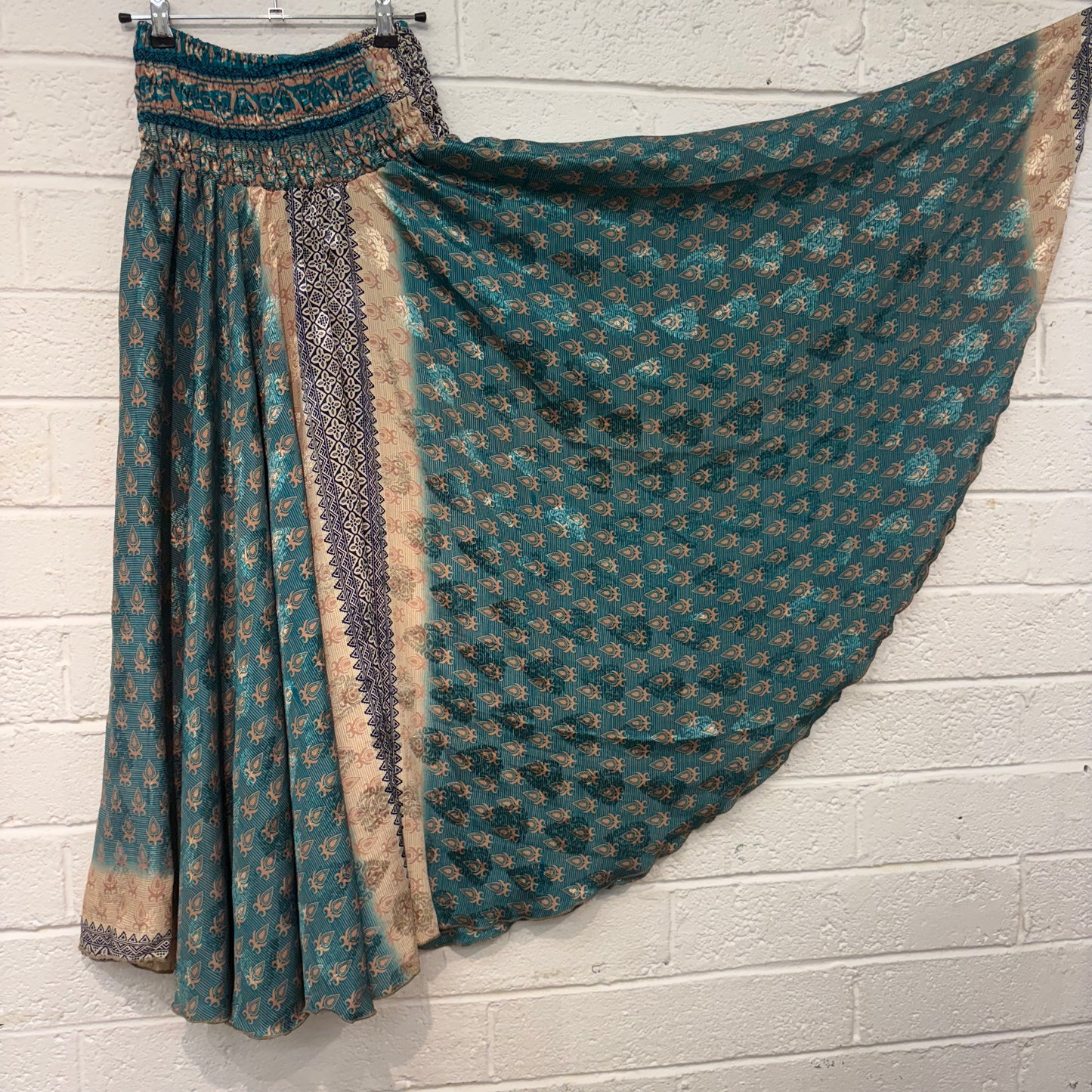 Wide Waistband Wide Leg Teal Trousers - HK101