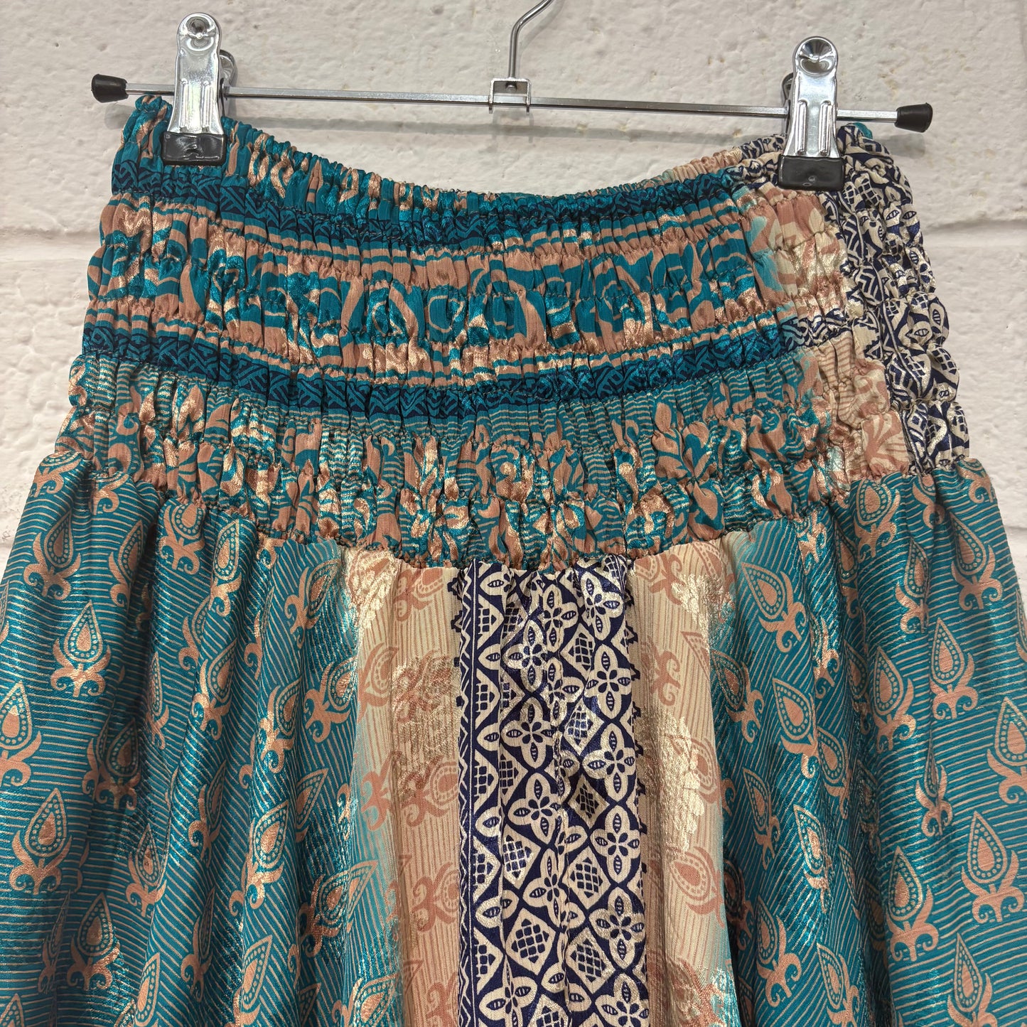 Wide Waistband Wide Leg Teal Trousers - HK101