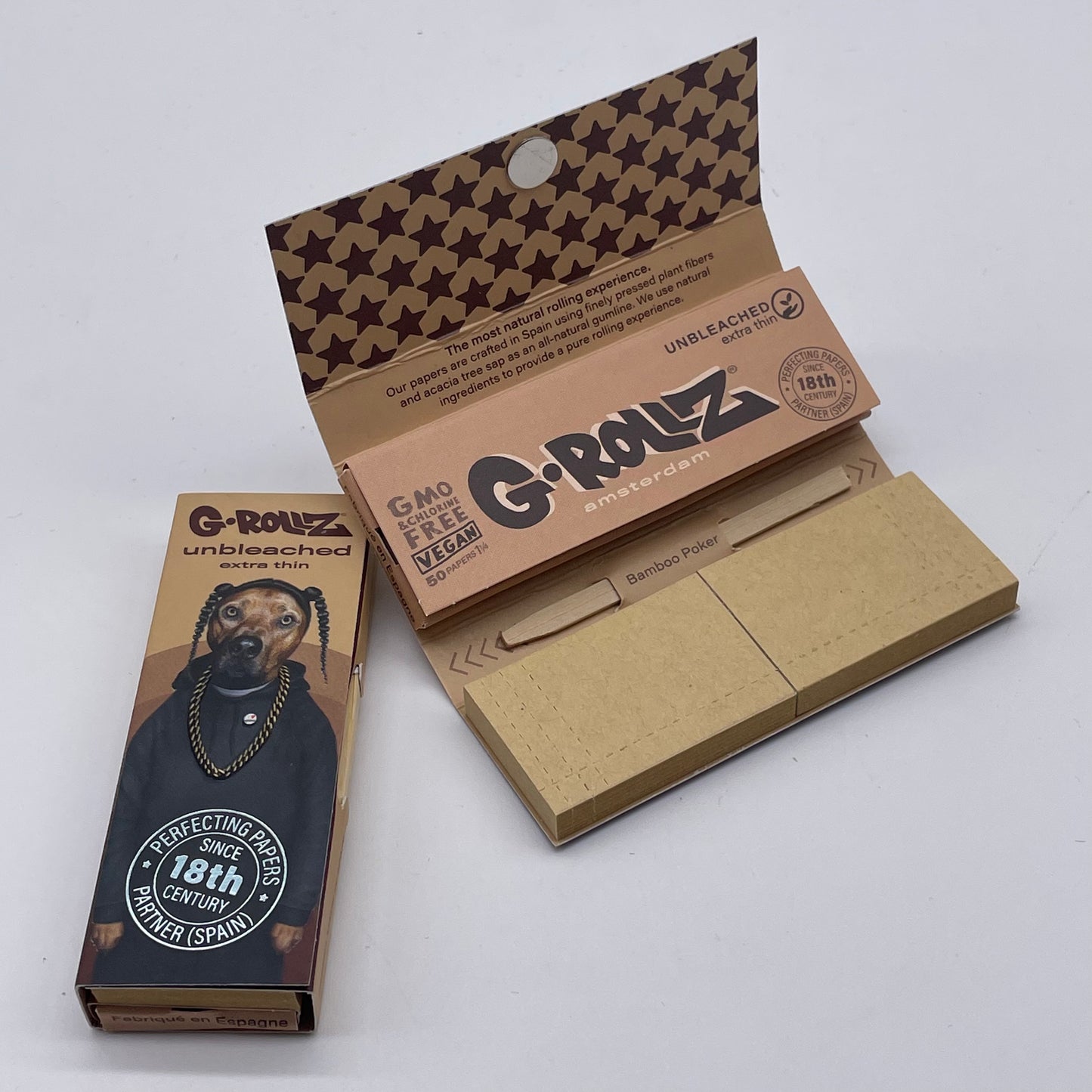 G-ROLLZ 'Rap Dog' Unbleached 1+1/4 Papers + Tips