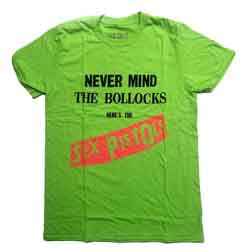 THE SEX PISTOLS UNISEX T-SHIRT: NEVER MIND THE BOLLOCKS ORIGINAL ALBUM (Green)