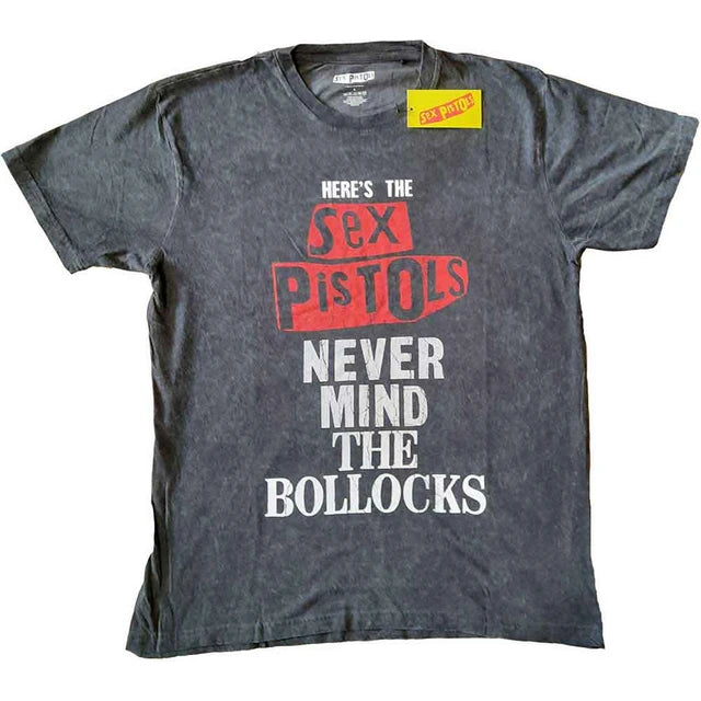 THE SEX PISTOLS UNISEX T-SHIRT: NEVER MIND THE BOLLOCKS DISTRESSED CHARCOAL