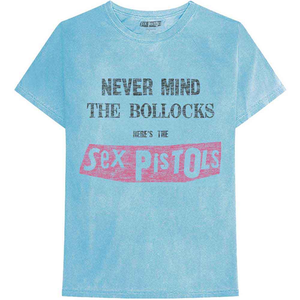 THE SEX PISTOLS UNISEX T-SHIRT: NEVER MIND THE BOLLOCKS DISTRESSED (BLUE) (WASH COLLECTION)