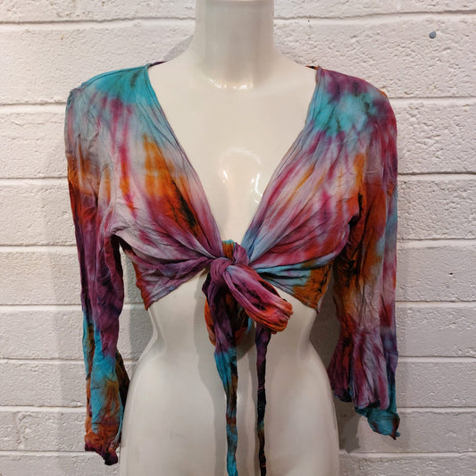 Cotton Wrap Tops - Blue & Pink Tie-Dye