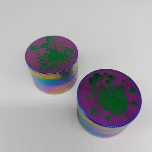 'Alien & Shrooms' Oil Spill & Green Collection 4-Part Herb Grinders