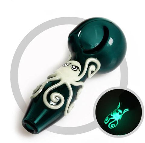 Octopus Glow-In-The-Darl Glass Hand Pipe