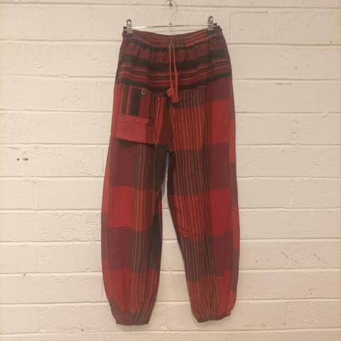 Red Pocket Patchwork Pants