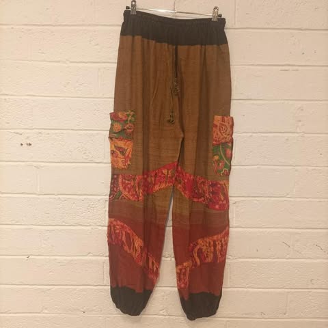 Orange Wave Pocket Patchwork Pants