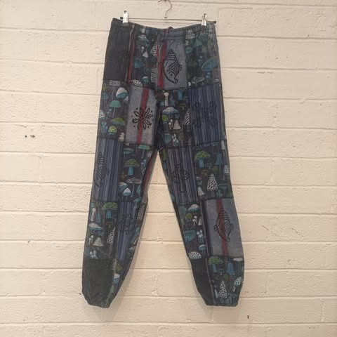 Blue Mushroom Patchwork Pants