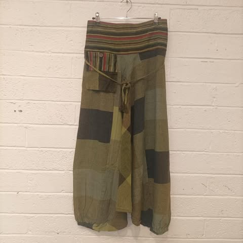 Green Patchwork Wide Leg Pants