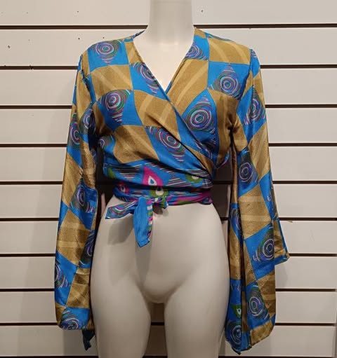 Blue & Gold Wrap Top