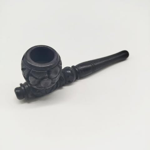 Black Wood Carved Floral Pipe
