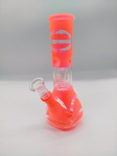 Neon Red Frosted Ice Catcher Perc Glass Water Pipe - 2736