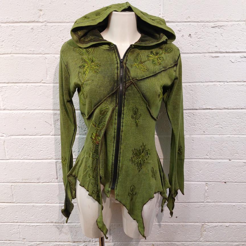 Women's Patchwork Zip-Up Hoodies - Green