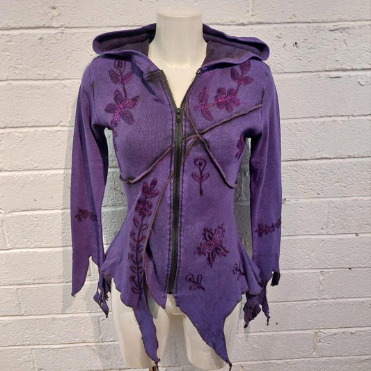 Women's Patchwork Zip-Up Hoodies - Purple