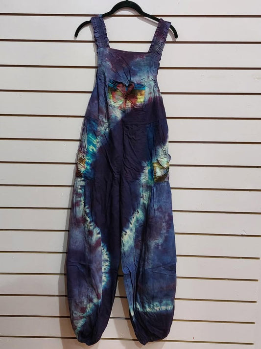 Tie-Dye Flower Pocket Dungarees - Purple