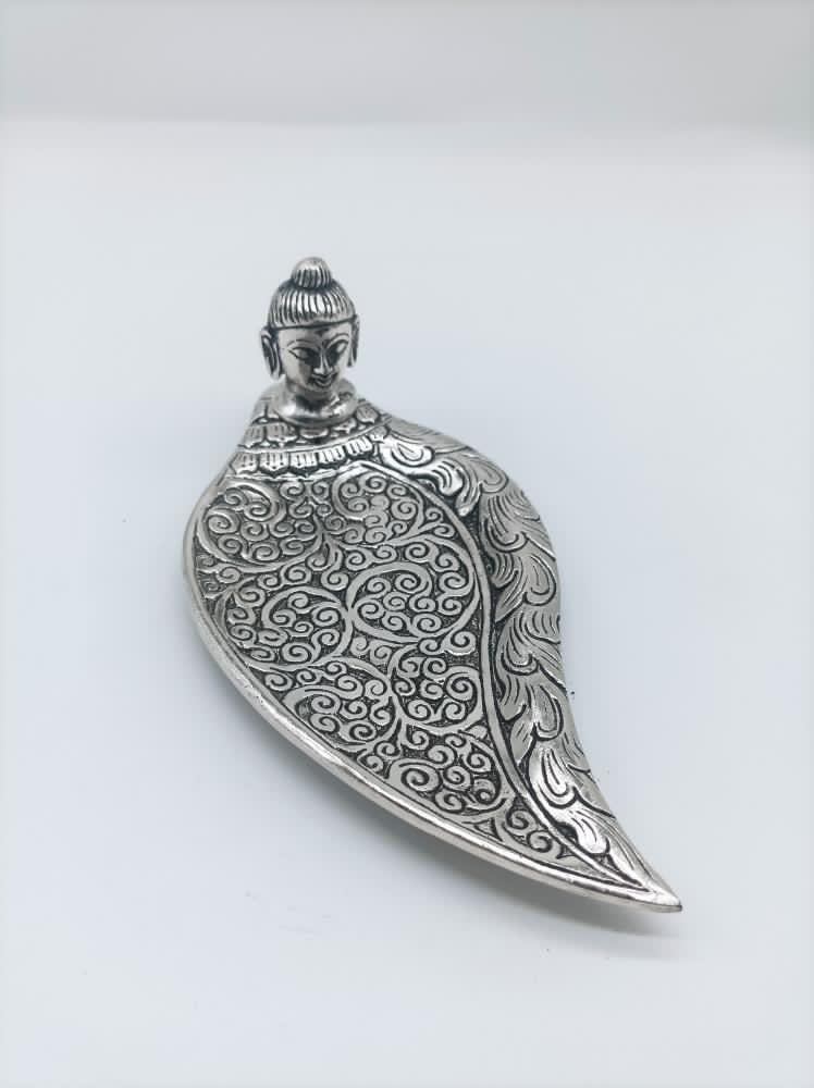 Wide Silver Buddha Leaf Incense Plate