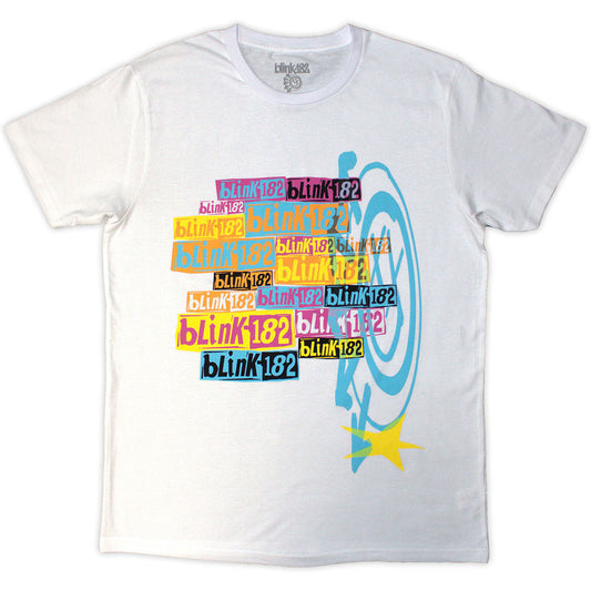 BLINK-182 UNISEX T-SHIRT: MULTI STACKED LOGO (WHITE)
