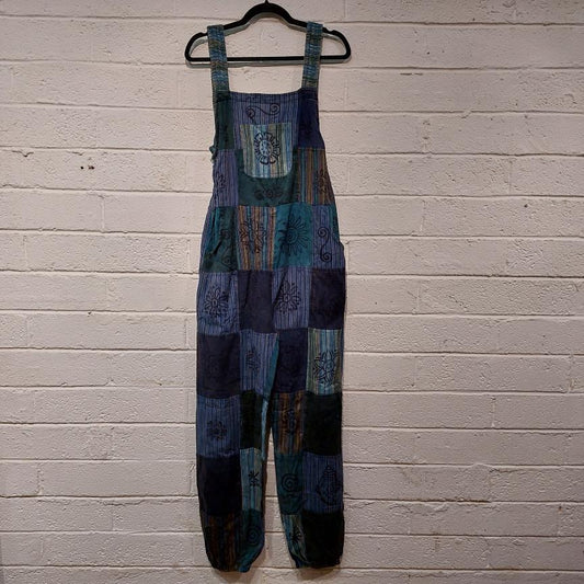 Stripe Patchwork Blue Dungarees