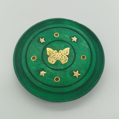 Small Green Butterfly Wooden Incense Plate