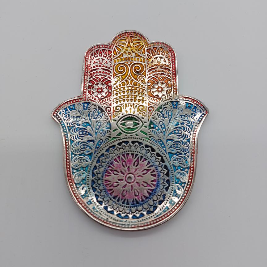 Mini Rainbow Metal Hamsa Hand Incense Holder