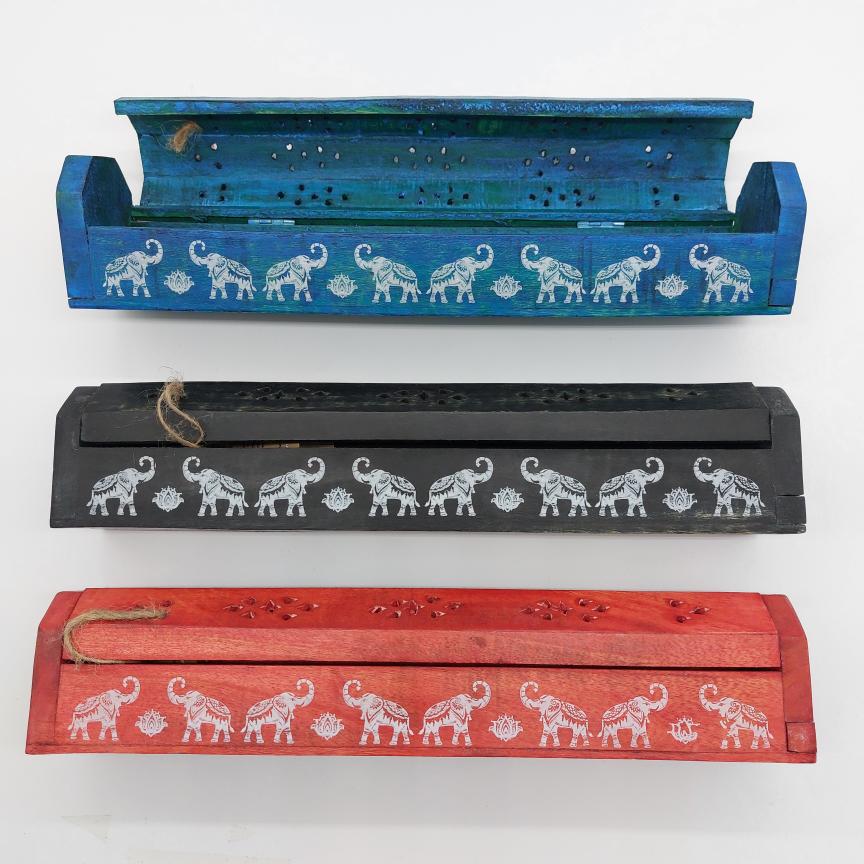 Colourful Elephant Wooden Incense Box