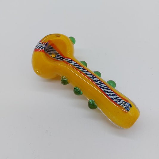Yellow Glass Pipe with green dots