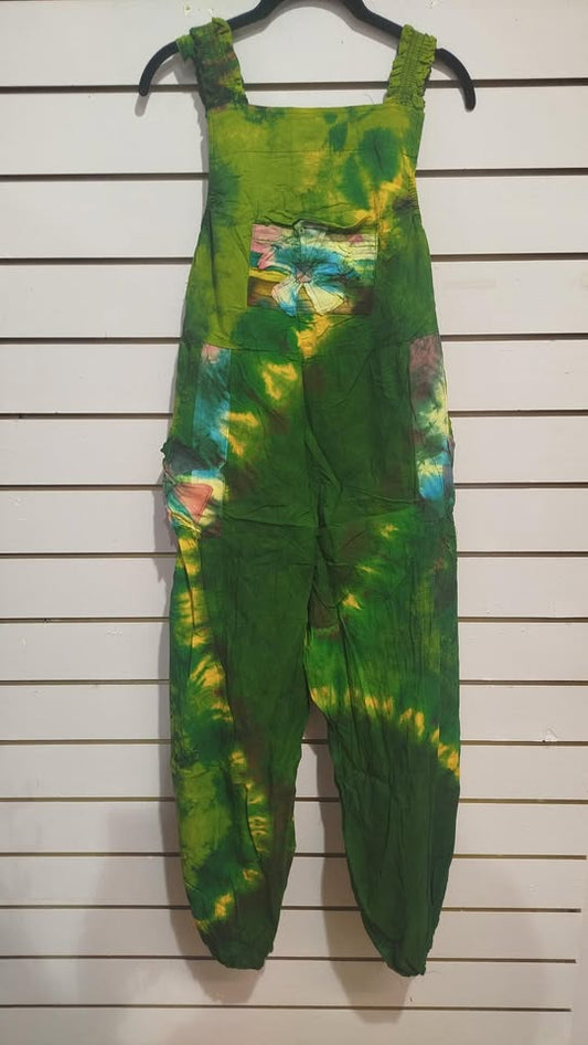Tie-Dye Flower Pocket Dungarees - Green