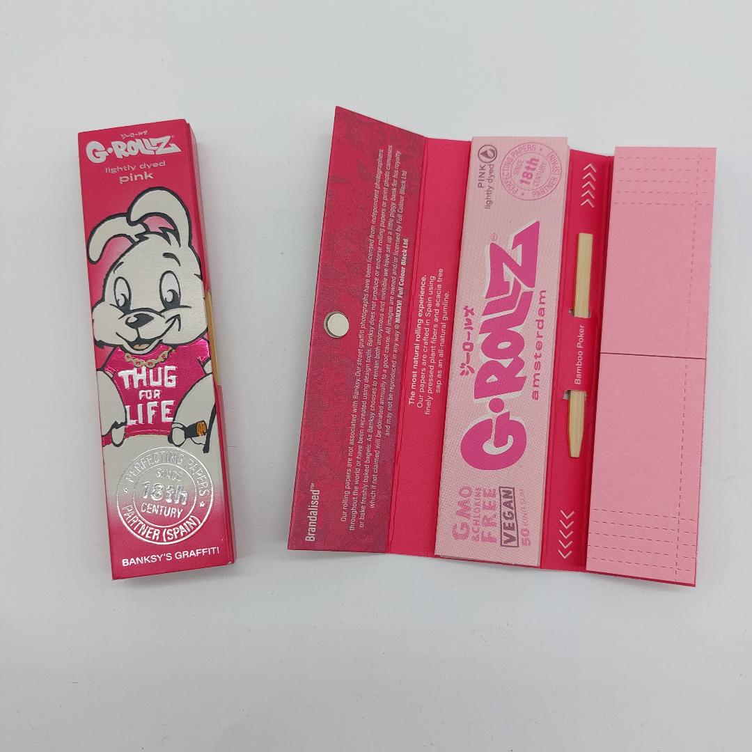 G-ROLLZ Special Edition Holographic 'Banksy Thug Bunny' Pink Kingsize Slim-Pack Papers + Tips