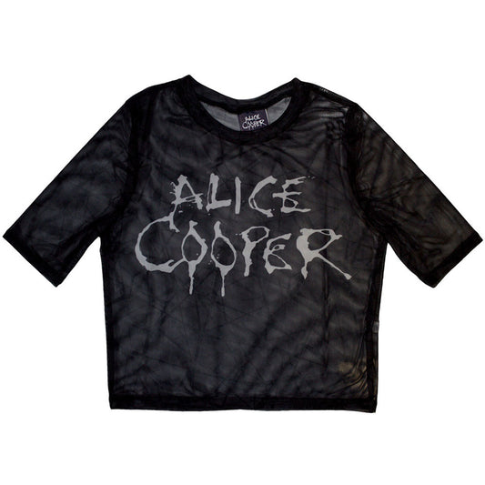 Alice Cooper Ladies Mesh Crop Top Dripping Logo