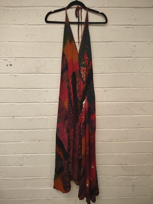 Low-Back Orange Patchwork Dress