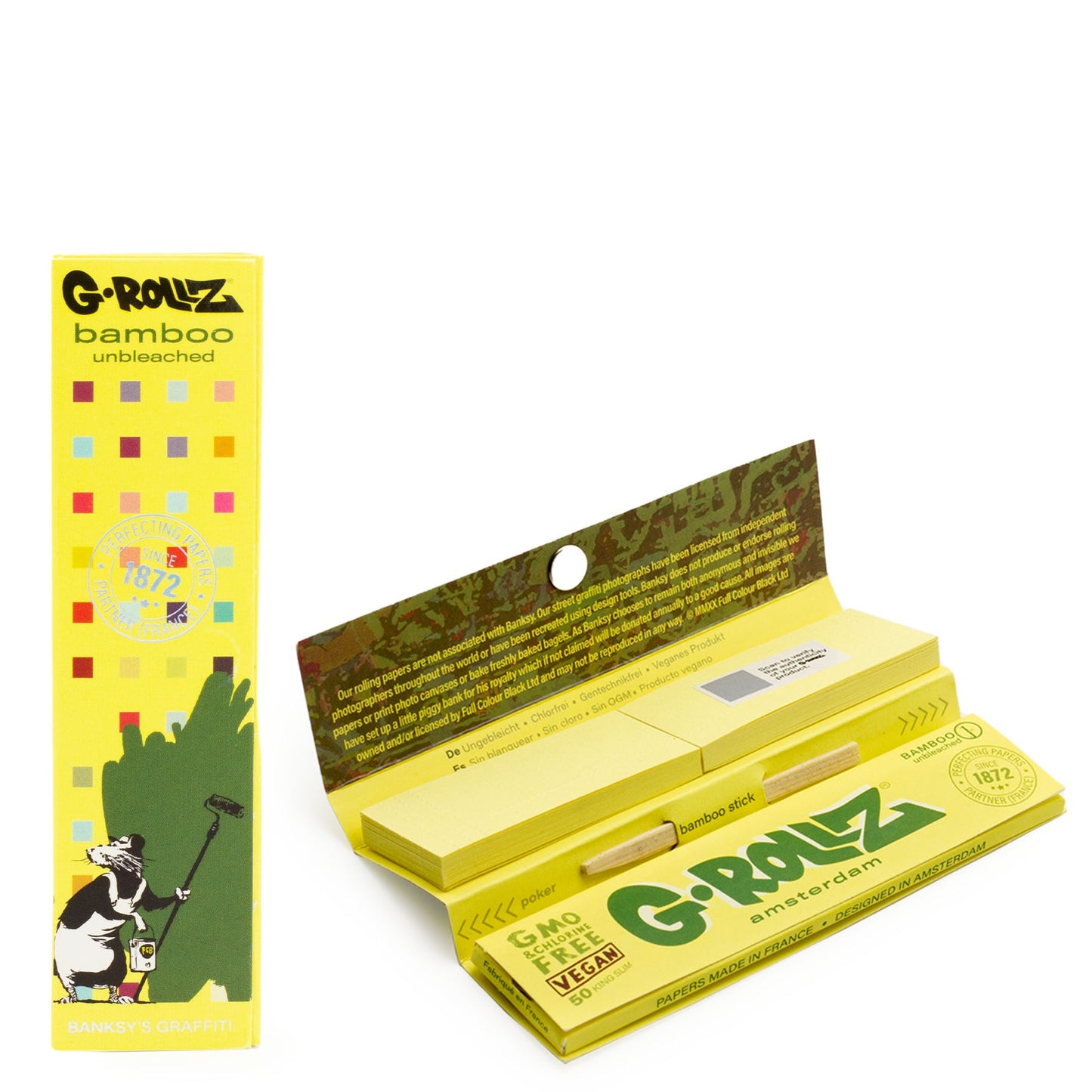 G-ROLLZ 'Banksy Rat Painter' Bamboo Slim-Pack Kingsize Papers + Tips