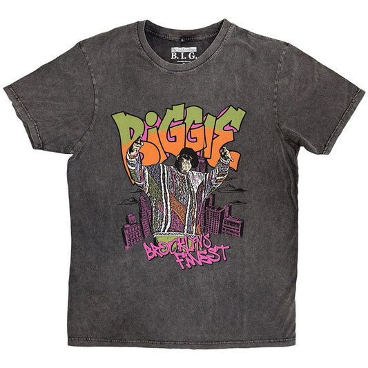 Biggie Smalls Stone Wash T-Shirt Cartoon Graffiti