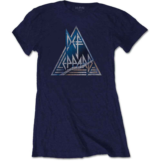 Camiseta feminina DEF LEPPARD 'Classic Triangle Logo Navy