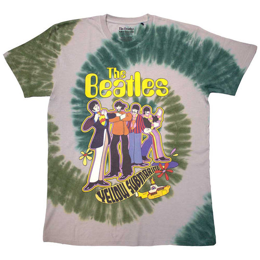 THE BEATLES UNISEX T-SHIRT: YELLOW SUBMARINE BAND IN LINE (WHITE) (WASH COLLECTION)