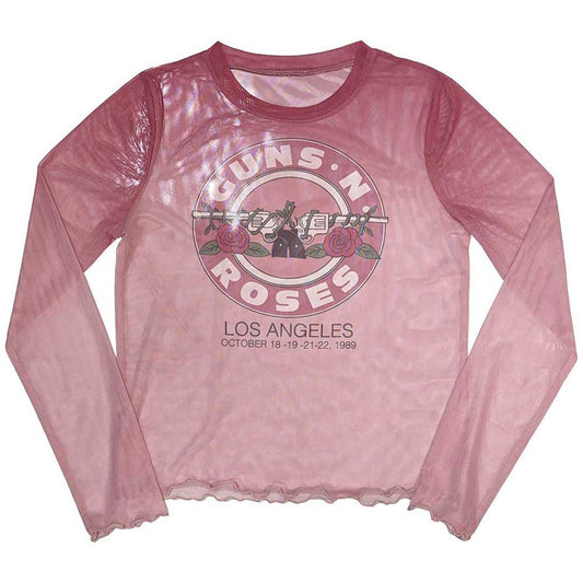 Guns N' Roses Ladies Long Sleeve Mesh Crop Top Bullet Seal