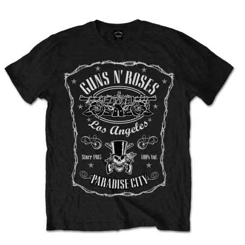 Guns and Roses Paradise City Bourbon Label Tee